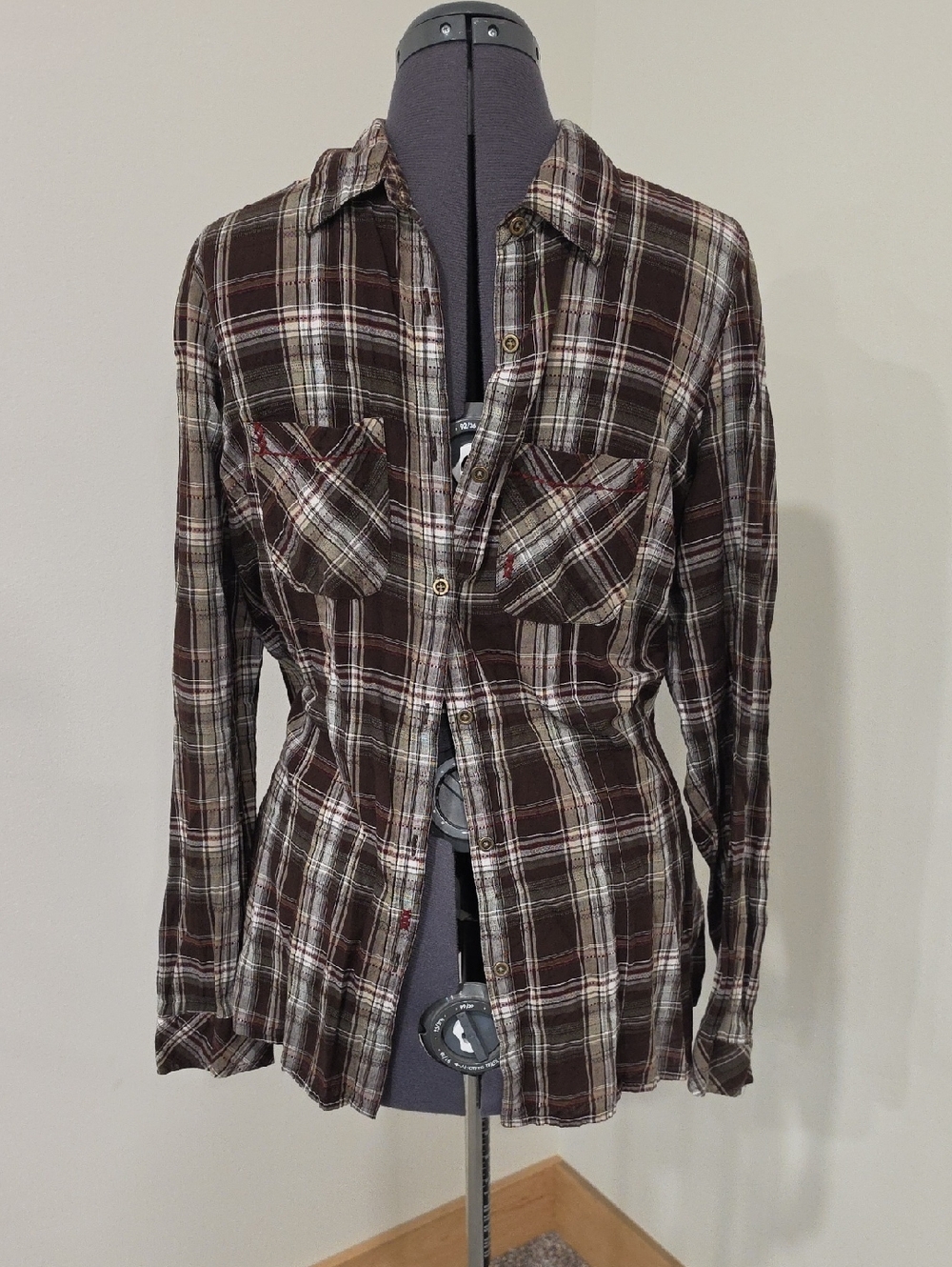 Maurices Brown Plaid Button-Down Shirt